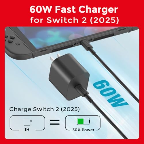10ft Charger for Nintendo Switch 2-20V 3A 60W AC Adapter Fast Charging with 10ft USB C Cable - Compatible with Switch/OLED/Lite/Steam Deck - Support 4K TV Mode - Original Quality - size: 10FT