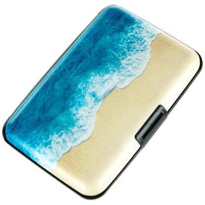 Credit Card Holder, Metal Card Wallet RFID Blocking Mini Slim Aluminum Business Hard Card Case for Women Men (Beach) - color: Beach