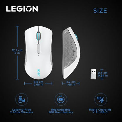 Lenovo Legion M600 RGB Wireless Gaming Mouse – 16,000 DPI, 9 Programmable Buttons, 200-Hour Battery Life, 50-Million Clicks Durability – Ambidextrous Computer Mouse (Stingray) - color: Stingray, size: Large | Ambidextrous, style: M600