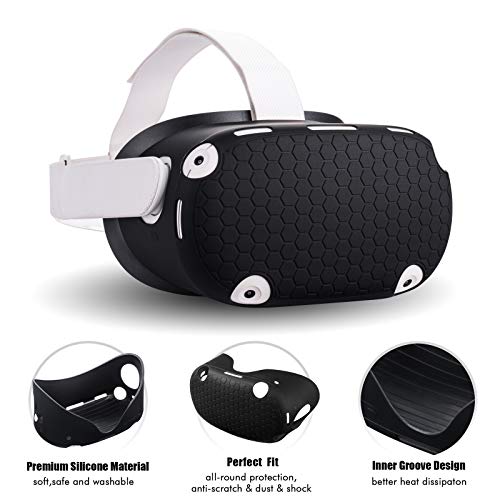 Compatible with Oculus Quest 2 Accessories, Silicone Face Cover, VR Shell Cover,Touch Controller Grip Cover,Protective Lens Cover,Disposable Eye Cover(Black) - color: Black