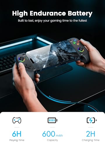 Wireless Phone Controller for iPhone/Android with Hall Joystick, Moblie Controller for iPhone Support Xbox Game Pass, Steam Link, Call of Duty, Roblox, Handheld Gaming Gamepad, Nintendo DS Consoles - color: Black