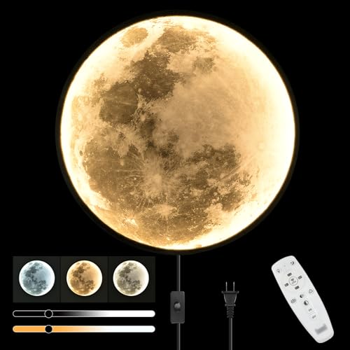 QIYIMEILUX Large Moon Wall Sconce Plug in Modern LED Dimmable Wall Light with Remote Control 23.6 inch 31W Black Wall Lamp Indoor Wall Mounted Lighting Ceiling Light for Living Room Bedroom - color: 23.6in Moon Black