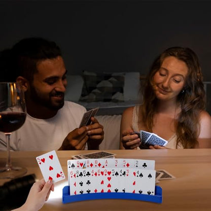 2 Packs of Double-Layer Card Holders，Playing Card Holder for Kids Adults Hands Free Card Holder for Family Card Game Nights Poker Parties - color: Blue-black(2pack)