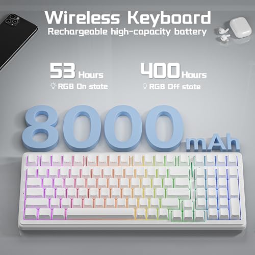 Aula F99 Wireless Mechanical Keyboard, BT5.0/2.4GHz/USB-C, Gasket Mounted Creamy Linear Switches Pre-lubed, Side Printed PBT Keycaps, RGB Backlit Hot Swappable Gaming Keyboard for Win/Mac - color: White