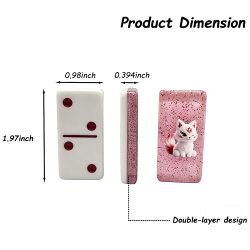 Premium Double 6 Dominoes Set 28 Tiles for Adults,Domino Board Games with Case for for Birthdays, Holidays and Special Occasions (Dominoes-Pink-Fox) - style: Dominoes-Pink-Fox