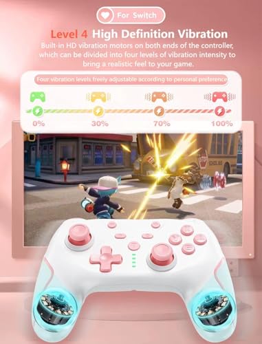 Matbip Wireless Pro Controller for Switch/Switch 2/Switch Lite/Switch OLED, wireless controller for switch with 2 back buttons, 3-level TURBO adjustable (Pink) - color: Pink