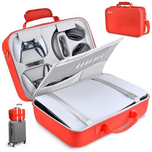 YMTGT Carrying Case for PS5/PS5 Pro/PS5 Slim, Shockproof Protective Travel Case Storage Bag Fits Console, Controller, Disk, Headset, Accessories for Playstation 5 Gamers Travel & Home Use - color: Red