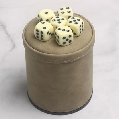 PU Leatherette Dice Cup with 6 Dot Dices for Yahtzee Farkle Bar Party Dice Games - color: Light Brown