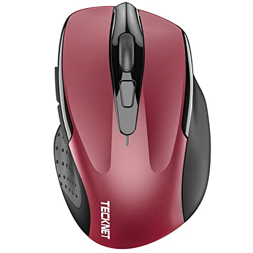 TECKNET Wireless Mouse, BT 5.0/2.4G, Silent 4800 DPI 6 Buttons, Red | Bluetooth 5.0/3.0 & USB A, 2-Device Easy Switch, Wide OS Compatible, 6-DPI, Ergonomic for S/M Hands, Extended Battery - color: Red