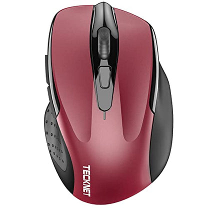 TECKNET Wireless Mouse, BT 5.0/2.4G, Silent 4800 DPI 6 Buttons, Red | Bluetooth 5.0/3.0 & USB A, 2-Device Easy Switch, Wide OS Compatible, 6-DPI, Ergonomic for S/M Hands, Extended Battery - color: Red