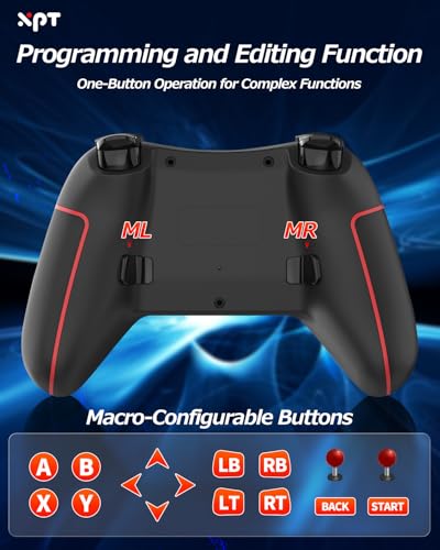 XPT PC Gaming Controller with Bluetooth/2.4G Wireless, Bluetooth Gamepad Game Controller for PC Windows/ Switch2/Switch1/PS4/PS3,Macro Programmable, Adjustable Turbo & Dual Vibration (black) - color: black