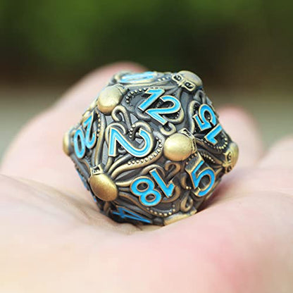 Big Octopus Metal D20 Dice - Solid Antique Bronze Finish with Blue Numbers Die, for Cthulhu Mythos, Tabletop RPGs -DNDWoW BZQB - color: Antique Octopus Dice in Blue Numbers