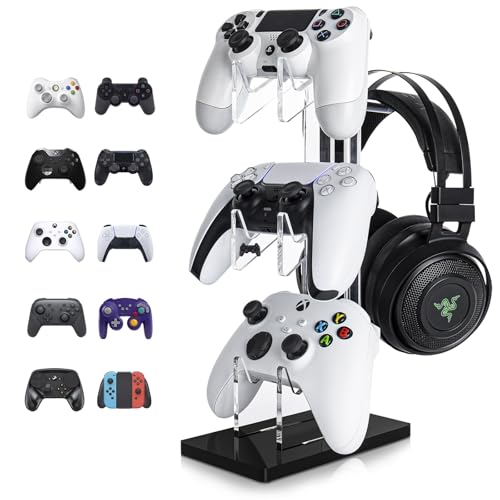 OAPRIRE Controller Stand Headset Stand, 3 Tier Acrylic Gaming Controller Holder Compatible with PS4, PS5, PC, Xbox, Universal Design (Black) - color: Black, size: 3 Tier-without lights