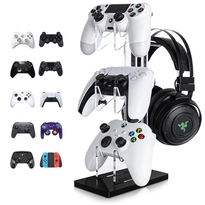 OAPRIRE Controller Stand Headset Stand, 3 Tier Acrylic Gaming Controller Holder Compatible with PS4, PS5, PC, Xbox, Universal Design (Black) - color: Black, size: 3 Tier-without lights