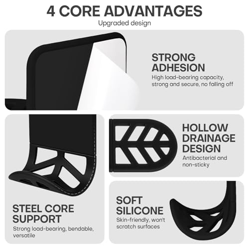 Wall Mount Headphone Stand, 2-in-1 Bendable Silicone Controller Holder, Adhesive Under Desk Hook for Gaming Office & Home, Fits All Headphones for PS5 Xbox Controllers - 1 Pack (Black/White) - color: Black