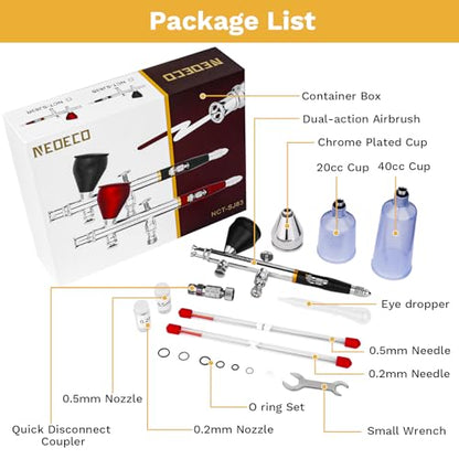 NEOECO SJ83 Airbrush, Self-Centring Plug-in Nozzle，0.2, 0.3 & 0.5mm Nozzle Sets and 1/3 oz Cup, Dual-Action Gravity Feed Airbrush with 1/3 oz,2/3 oz,4/3 oz Replacement Cups (Black) - color: BLACK