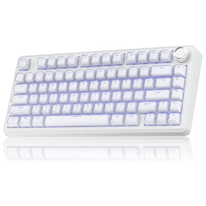 SOLAKAKA A75 Wireless Gaming Keyboard with Multifunction Knob, BT5.0/2.4GHz/USB-C, 75% Mechanical Keyboard, Hot-Swappable, Gasket Creamy Keyboard with RGB Backlit, Crystal Keycaps, for PC/Mac/PC - color: Crystal-White