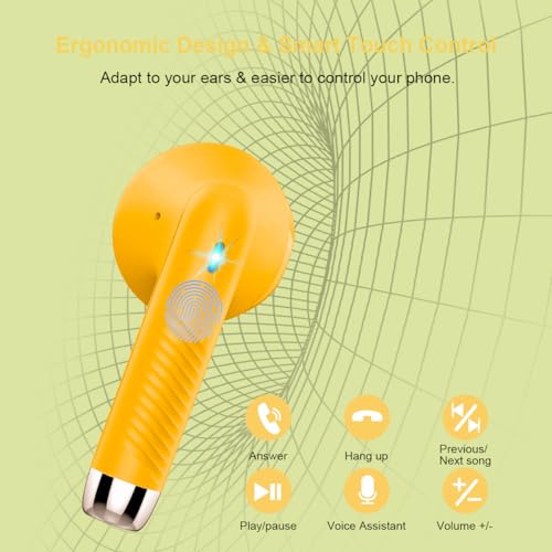 Wireless Earbuds, Bluetooth 5.4 Headphones in Ear with Noise Cancelling Mic, Bluetooth Earbuds Stereo Bass, IP7 Waterproof Sports Earphones, 32H Playtime USB C Charging Ear Buds Yellow for Android iOS - color: butter yellow