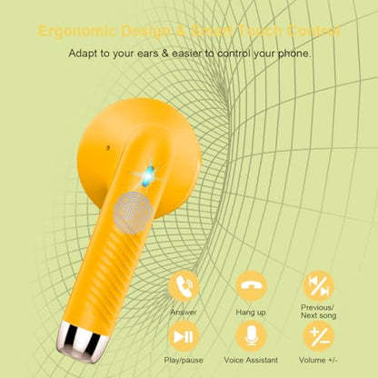 Wireless Earbuds, Bluetooth 5.4 Headphones in Ear with Noise Cancelling Mic, Bluetooth Earbuds Stereo Bass, IP7 Waterproof Sports Earphones, 32H Playtime USB C Charging Ear Buds Yellow for Android iOS - color: butter yellow