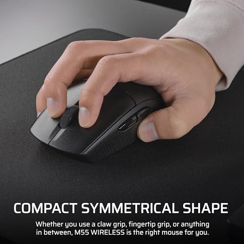 Corsair M55 Wireless Lightweight FPS Gaming Mouse – 2.4GHz & Bluetooth – 24,000 DPI – Long-Lasting Battery Life – Six Programmable Buttons – Textured Side Grips – Black - color: Black, style: Wireless