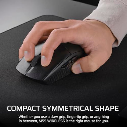 Corsair M55 Wireless Lightweight FPS Gaming Mouse – 2.4GHz & Bluetooth – 24,000 DPI – Long-Lasting Battery Life – Six Programmable Buttons – Textured Side Grips – Black - color: Black, style: Wireless