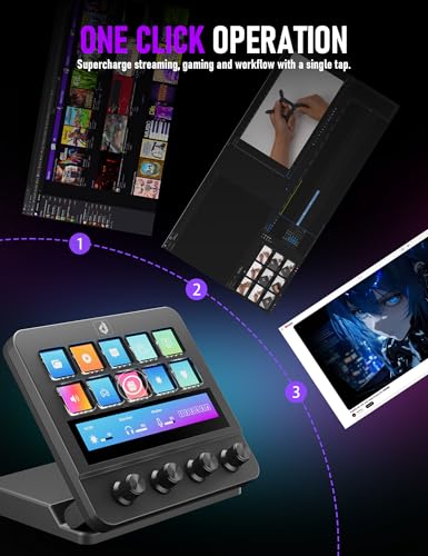 Stream Control Deck 10 Programmable Macro Keyboard 4 Knob Stream Controller 0-60° Adjustable LCD Macro Pad Wired Shortcut Keyboard for Streamers/Content Creators/Office Compatible with Windows /macOS - color: Black N4EK