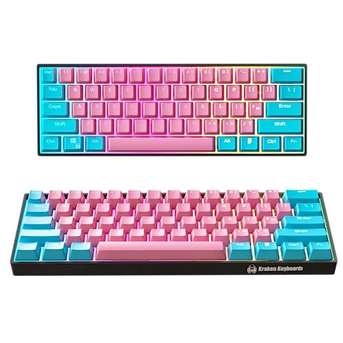 Kraken Keyboards Pro 60 Percent Keyboard 60% Gaming Keyboard Mechanical - Blue & Pink - HOT SWAPPABLE - for Gaming On PC, Xbox, PlayStation & MAC (Cotton Candy | Silver Switches)