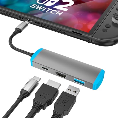 USB C to HDMI Adapter for Switch 2,USB C Docking Station with 4K@60Hz HDMI Port/Type-C PD Port/USB 3.0 Port,Replacement for Official Switch 2/Switch/Switch OLED/Steam Deck/Steam Deck OLED Dock - color: Grey, size: Normal Model