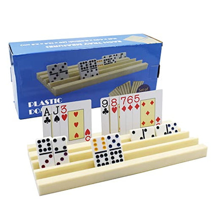 Yuanhe Plastic Domino Card Holders - Dominoes Tile Stand Organizer and Playing Card Game Racks/Trays, Set of 4