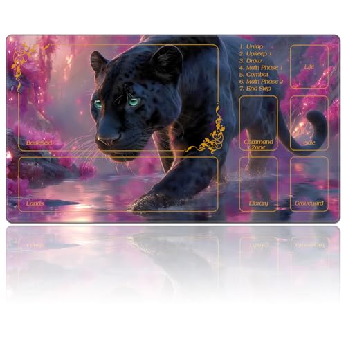 for MTG Playmat with Zones 24 x 14 inches for TCG Playmats Non-Slip Rubber Base Commander Play Mat for MTG Mat Iorcana Trading Card Game, Black Panther Pink Floral - color: Black Panther Pink Floral, size: 24" x 14"
