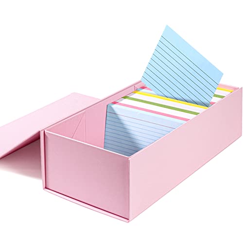 Harhana 3x5 Index Card Holder Pink Card File Box Organizer, Hold 1200 3x5-Inch Flash Cards- 1 Pack Pink - color: Pink