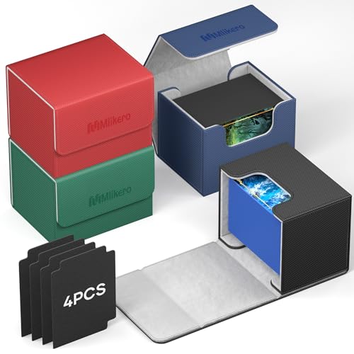Mlikero 4 Pack Card Deck Box, Commander Deck Box Holds 400+ Double-Sleeved Cards with 4 Dividers, Leather Magnetic Closure Card Box Fit for MTG, TCG (4 Colors) - color: B1-4 Color, size: B-Horizontal