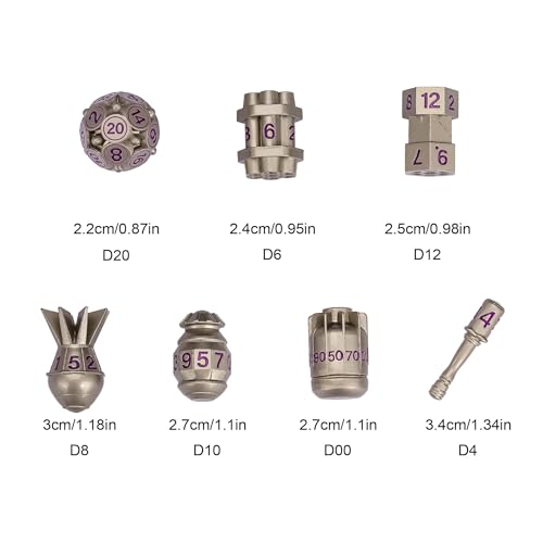 UDIXI Metal DND Dice Set 7PCS Nickel RPG Polyhedral Metal D&D Dice Set | Bomb Shape, Purple Numbers, Solid Metal, Cool Design, Leather Pouch Pakaging, for Dungeons and Dragons Role Playing Games - color: Nickel Purple