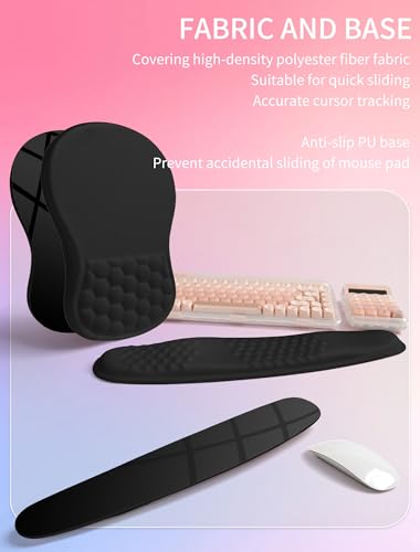 Hokafenle 2in1 Combination, Wave Keyboard Wrist Rest and Ergonomic Curvature Mouse Pad Wrist Support for Relieve Wrist Pain, Filled with Soft Cushion Memory Foam, Black - color: Black