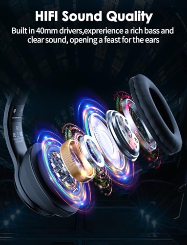 Cat Ear Bluetooth Headphones for Kids & Adults, 55H Play Time, Wireless Foldable & Wired Multi-Function LED Light Up Over Ear Headphones with Mic and Volume Control for iPhone/iPad/Laptop/PC - style: Adults-105dB-Black