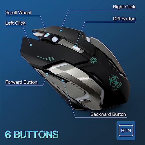 VEGCOO Wireless Gaming Mouse, C8 Silent Click Wireless Rechargeable Mouse with Colorful LED Lights and 3 Level DPI 400mah Lithium Battery for Laptop and Computer (Black) - color: Black