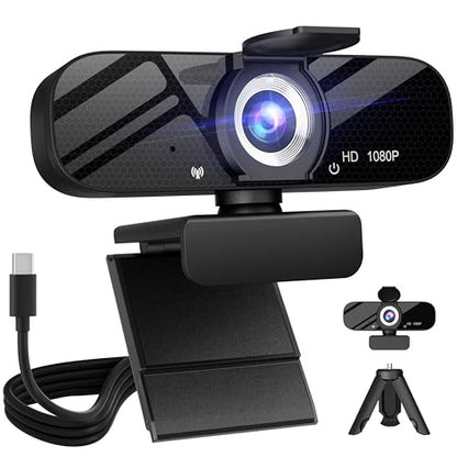 Tewiky Full HD Webcam with Built-in Microphone and Rotatable Tripod, 1080P Video and Wide Angle Camera, Privacy Cover, for Desktop PC or Laptop Computer - style: 1080P Webcam with Type-C Cable