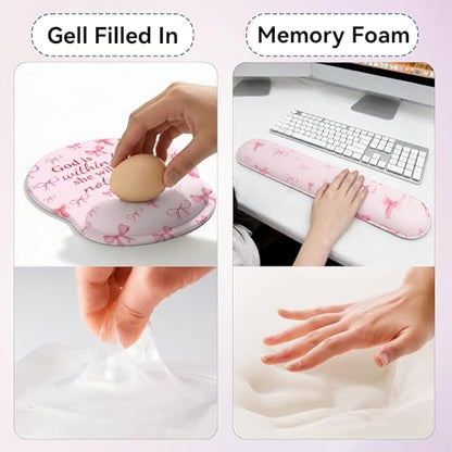 Desk Mat Set + Keyboard and Mouse Pad with Wrist Rest Support,4-in-1 Large Mousepad Computer Mats for Desktop Home & Office-Pink Bowtie - color: D4-Pink Bow Tie