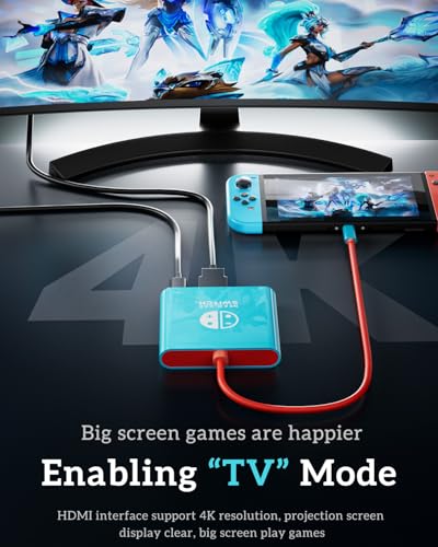 Portable TV Adapter Dock Station for Nintend0 Switch/Steam Deck/MaBook | 4K60Hz TV dock for Switch/Steam Deck, 3-in-1 (HDM1+PD+USB), compact travel-ready, plug&play, also works with laptops/phones