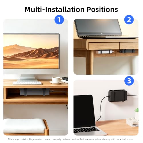 Upgraded Laptop Charger Holder,Adjustable Silicone Strap Power Brick Organizer With Heat Dissipation,Under Desk Cable Management Mount For Most Power Adapters,Chargers, Included Screws & Adhesive - color: Black
