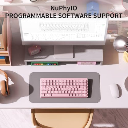NuPhy Node75 Wireless Mechanical Keyboard, 75% Hot Swappable Custom Low Profile Keyboard, 84 Keys Computer Gaming Keyboards, Supports Touch Gestures, PBT Keycaps, RGB Backlit, Bluetooth/2.4GHz/USB-C - color: Pink, size: Low-Profile Blush Nano Switch
