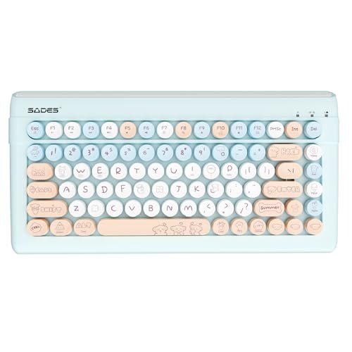 Wireless Bluetooth Keyboard for iPads Tablet Mac PC Laptop Desktop Smart Phone,Cute Typewriter Style Computer Keyboard with Round Raised Keys,Colorful Mini iPad Keyboard for Kids Girl Women-Cream Blue - color: K02 Light Blue