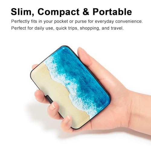Credit Card Holder, Metal Card Wallet RFID Blocking Mini Slim Aluminum Business Hard Card Case for Women Men (Beach) - color: Beach