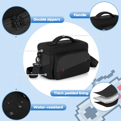LUXJA Carrying Case Compatible with Nintendo Switch & Steam Deck, Black | Multiple Pockets Shoulder Bag for PlayStation Portal, ROG ally, Console Dock, Joy-Cons, Game Cards and More Accessories