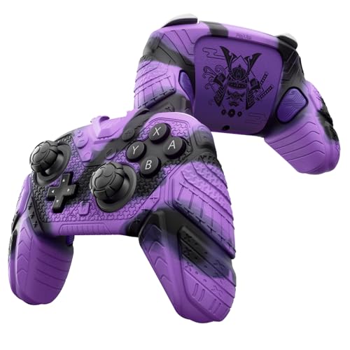 PlayVital for Nintendo Switch 2 Pro Controller Skin Cover – Samurai Armor Edition Silicone Case for Switch 2 Pro Controller with Back Button Caps & Thumb Grip & Sticker, Shockproof - Purple & Black - color: Purple & Black
