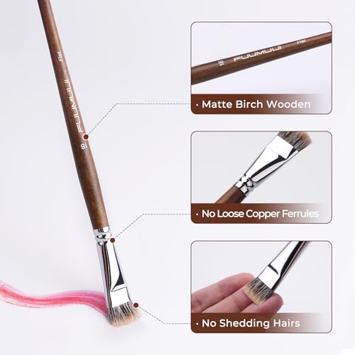 Fuumuui Professional Paint Brush Set, 4Pcs Natural Badger Hair with Flat Shape Blending Mop Oil Paint Brushes for Acrylic Painting Oil and Gouache - style: Flat