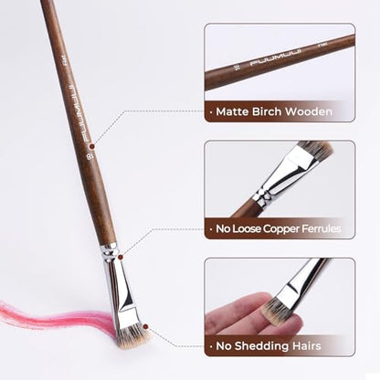 Fuumuui Professional Paint Brush Set, 4Pcs Natural Badger Hair with Flat Shape Blending Mop Oil Paint Brushes for Acrylic Painting Oil and Gouache - style: Flat