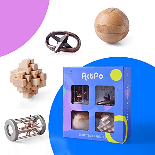 4Pcs Wooden and Metal Puzzles Gift for Kids and Adult Educational Toys Office Toys 3D Unlock Interlock Assorted Brain Teasers Puzzles - style: Stlyle E