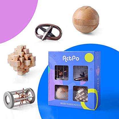 4Pcs Wooden and Metal Puzzles Gift for Kids and Adult Educational Toys Office Toys 3D Unlock Interlock Assorted Brain Teasers Puzzles - style: Stlyle E