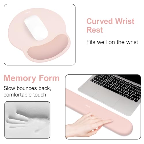 MOSISO Wrist Rest for Mouse Pad Set, Large Gaming Deskpad, Baby Pink | Circle Curved Mousepad&Keyboard Wrist Rest&Coaster, Ergonomic Non-Slip Mousepad&Easy Typing Pad with Silicone Lining - color: Baby Pink